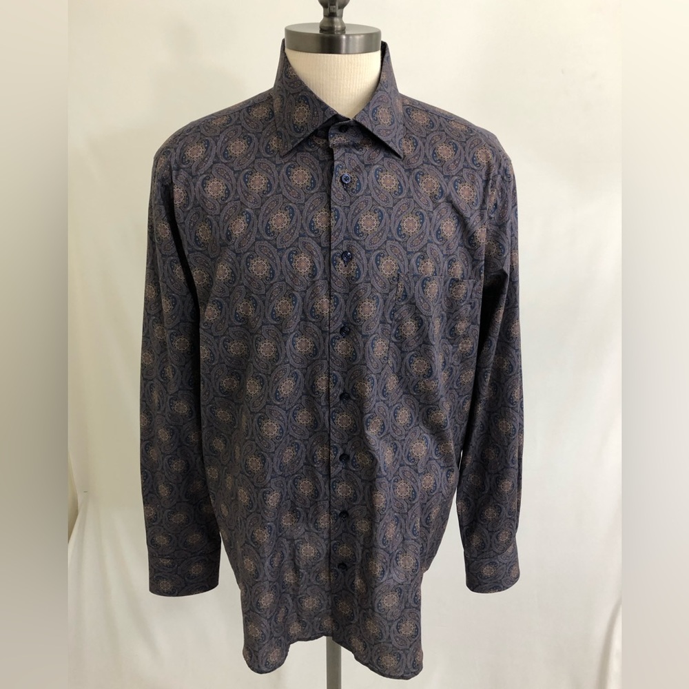 Hagen Carmel CA Shirt Mens Size XL blue paisley and purple Long Sleeve Button Up
